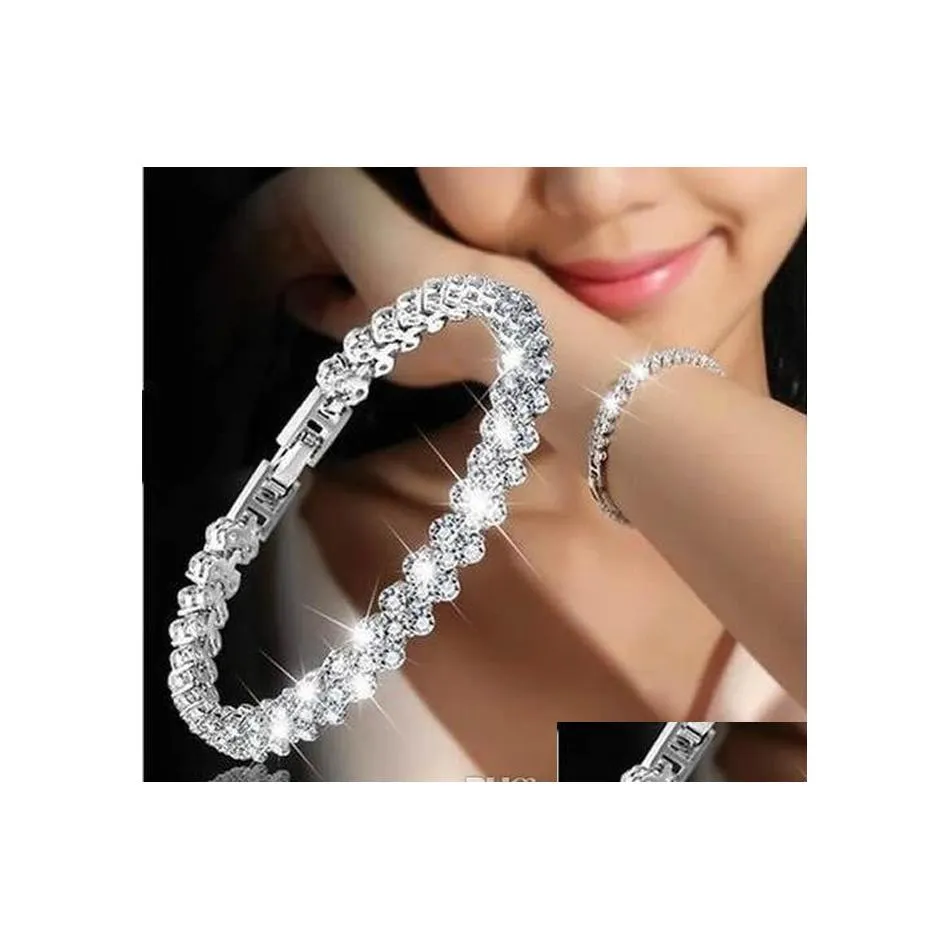 Tennis Luxury Crystal Armband f￶r kvinnor Bling White Rhinestone Gold Sier Rose Chains Bangle Fashion Wedding Jewelry Gift Deliv Dhjco