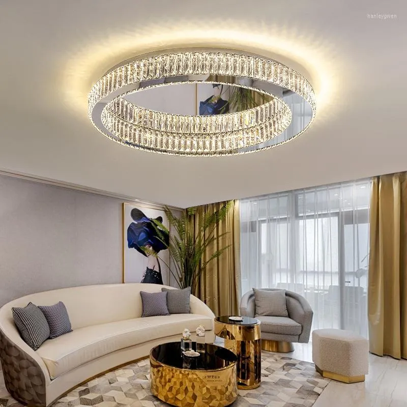 Ceiling Lights Modern Led Tri-color Dimmable Living Room Light Home Decor Simple Bedroom El Restaurant Luxury Crystal Lamps