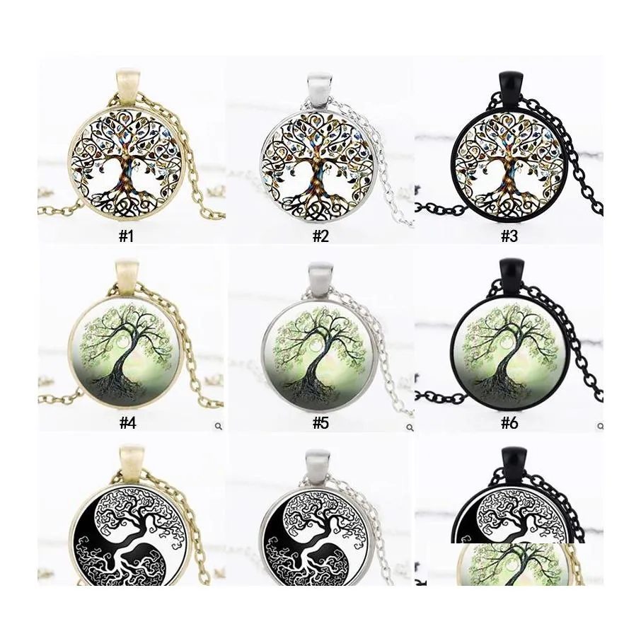 Hanger kettingen Fashion Tree of Life Time Gem Cabochon Glass Charm Sier Black Bronze Link Chain For Women Men S Luxe sieraden Dro Dhqjr