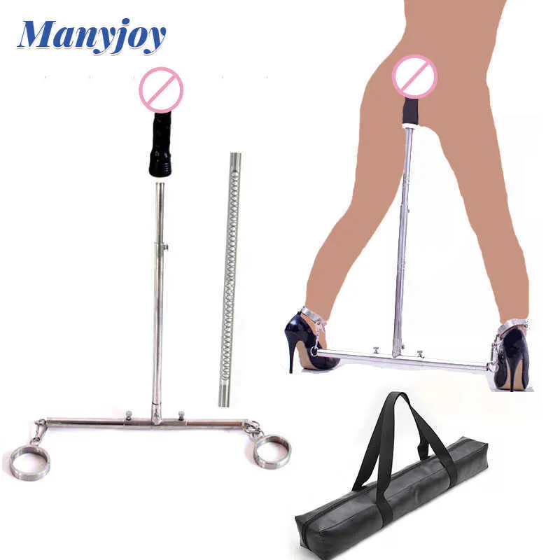 Skönhetsartiklar ManyJoy Spreader Bar rostfritt stål ram Bondage anklecuffs rack bdsm återhållsamhet plugg öppen ben sexig slav med dildo leksak