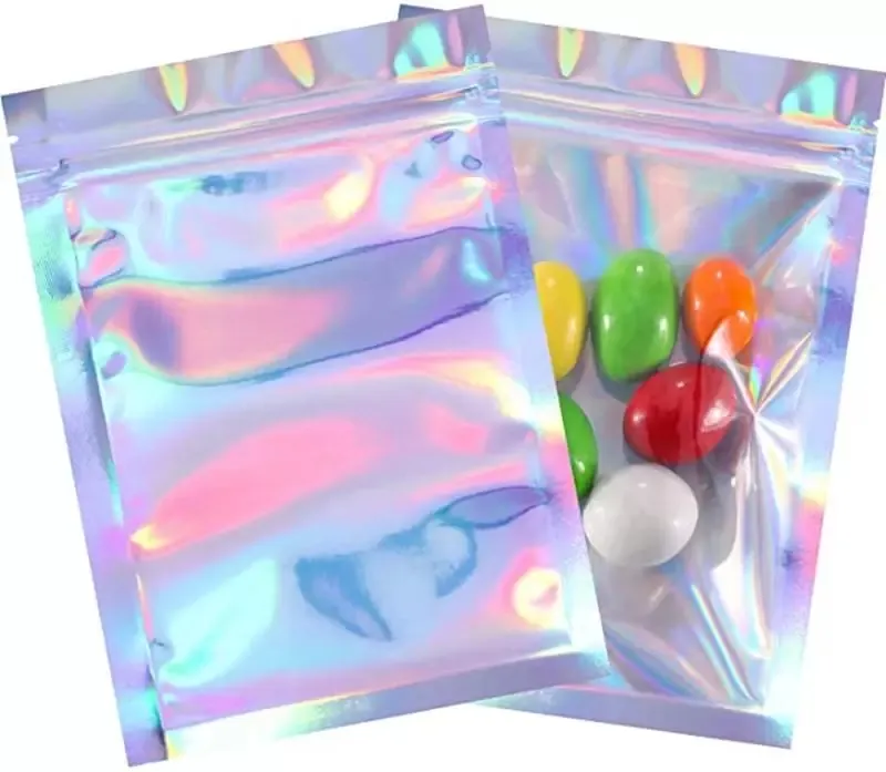 匂いのプルーフバッグは、パーティー用食品保管を好むための臭いのあるフォイルポーチバッグフラットレーザーカラーパッケージバッグホログラフィックカラー