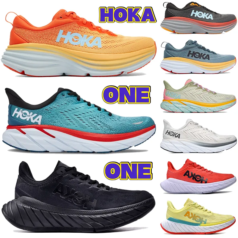 2023 Yeni HOKA ONE ONE koşu ayakkabısı Bondi Clifton 8 Carbon x 2 erkek spor ayakkabı üçlü siyah beyaz Amber Sarı yaz şarkısı Nimbus Cloud erkek kadın tasarımcı eğitmenler