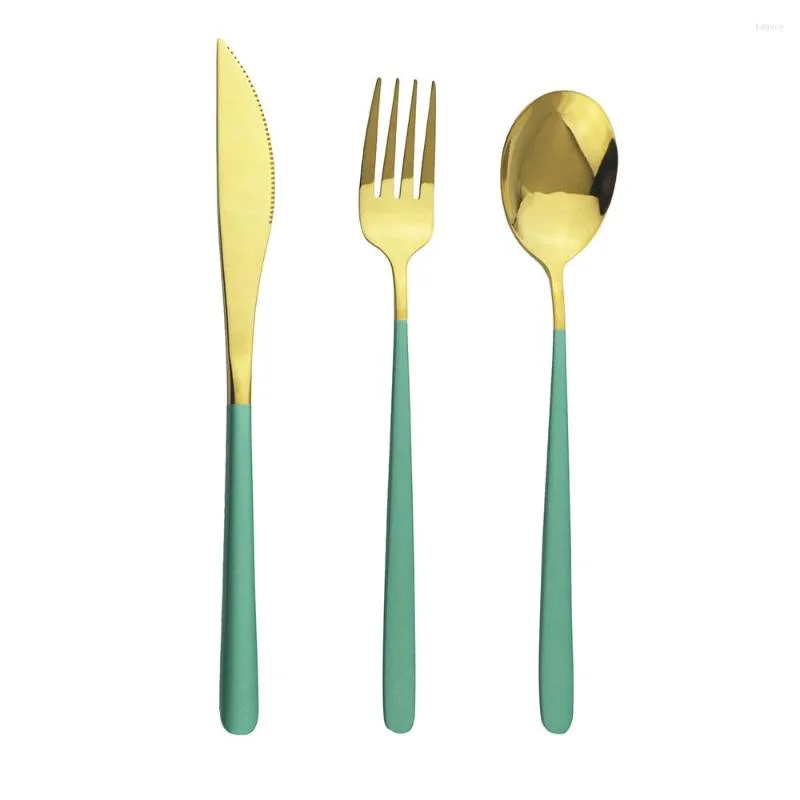 Set di posate Set di stoviglie in oro verde Set di stoviglie in acciaio inossidabile 304 Coltello da tavola Forchetta Cucchiaio Posate Specchio da cucina