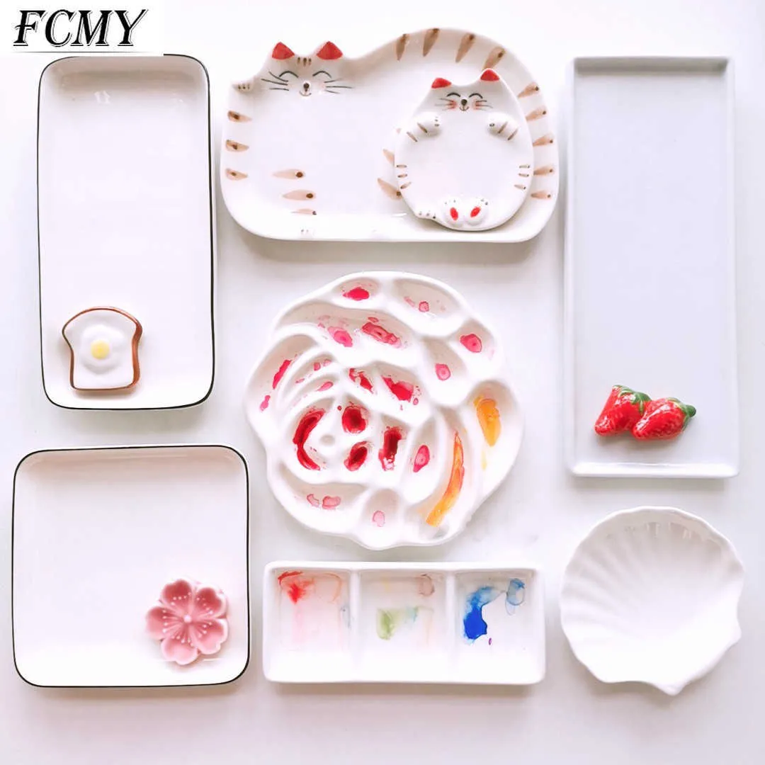 Wholesale Kawaii Kitten Ceramic Palette White Porcelain Platter