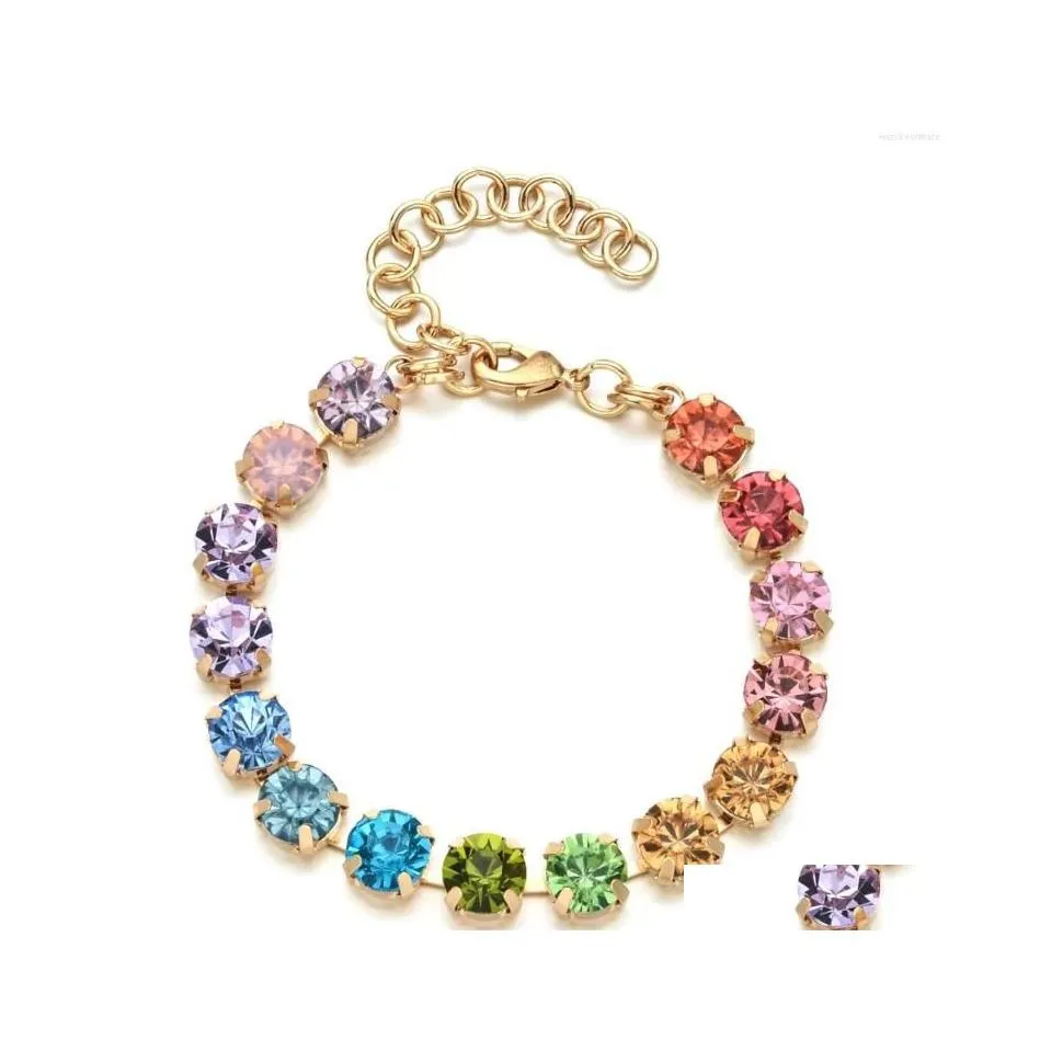 Charm Armbänder Zmzy Einstellbare Exquisite Regenbogen CZ Tennis Armband Für Frauen Mode Vergoldete Kette Kristall Hochzeit Schmuck GIF Dhq7E