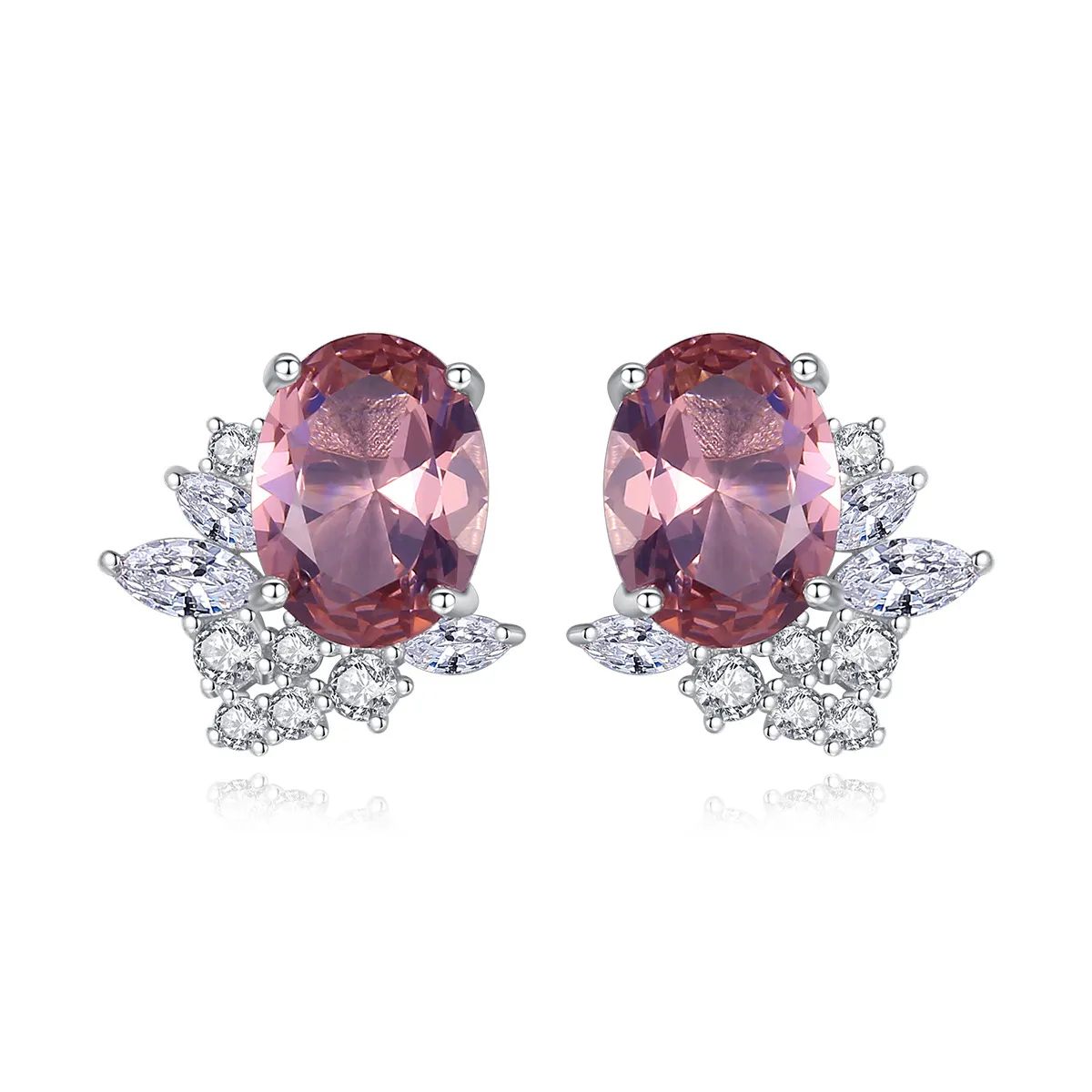 Morganite Stud Earrings S925 Silver Micro 세트 지르콘 보석 절묘한 귀걸이 유럽 여성 패션 이어링 웨딩 파티 고급 보석 액세서리 SPC