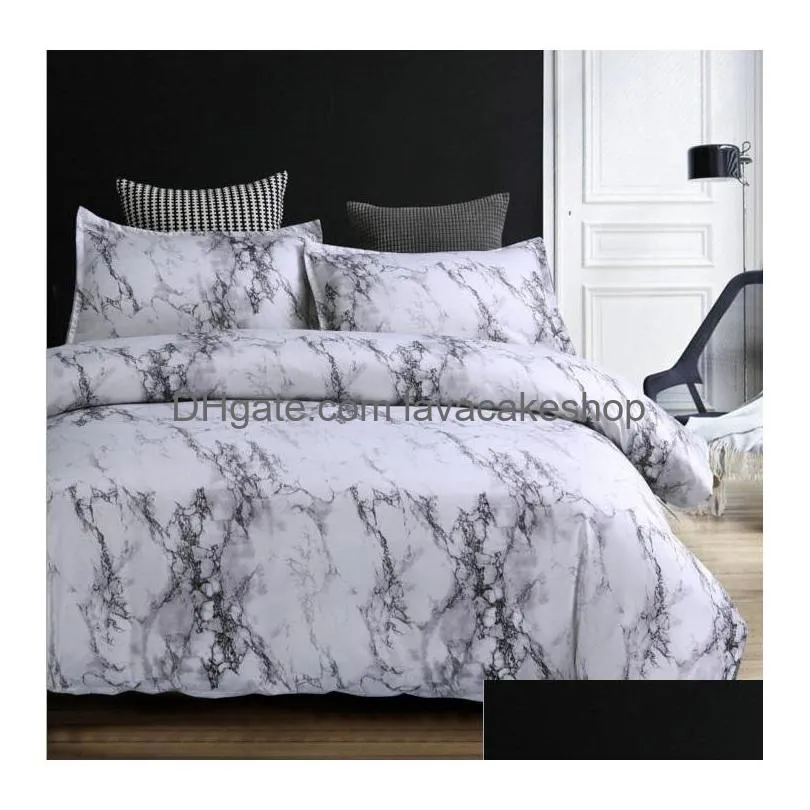 Set biancheria da letto Piumino in marmo Er Modern For Adts White Grey Pattern Collezioni in cotone Hypoallergeni Drop Delivery Home Garden Textiles S Dhn16