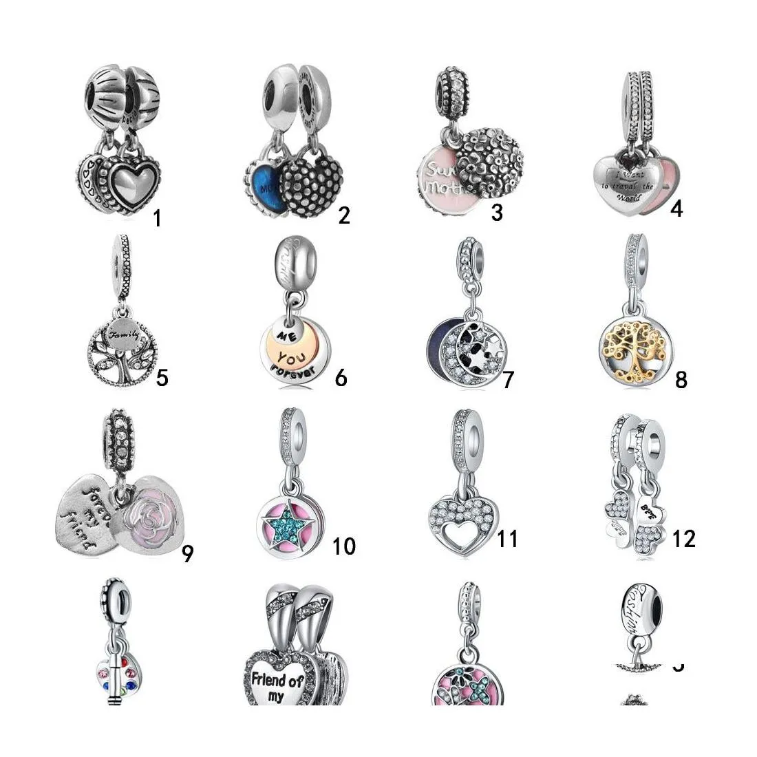 Breloques arbre généalogique européen de vie artisanat perles grand trou lâche entretoise cristal coeur pendentif pour bracelet collier bijoux de mode Dr Dhdeh