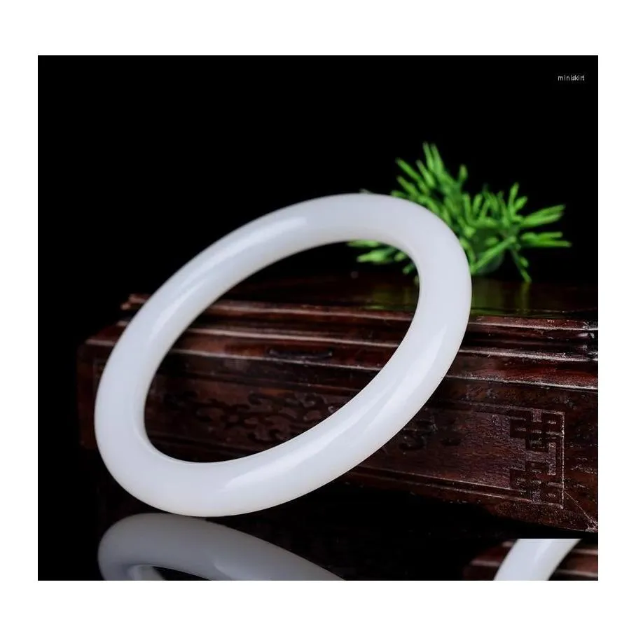 Bangle Certified Jade Bangles Women Mens Genuine Natural White Jades Stone Fashion Jewellery Accessories Lady Fine Bracelets Drop De Dhmll