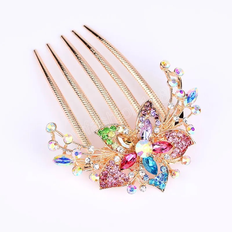 Peigne à cheveux Vintage brillant en strass pour femmes, épingles à cheveux en feuille de fleur, couvre-chef de fête de mariage, accessoires de cheveux à la mode