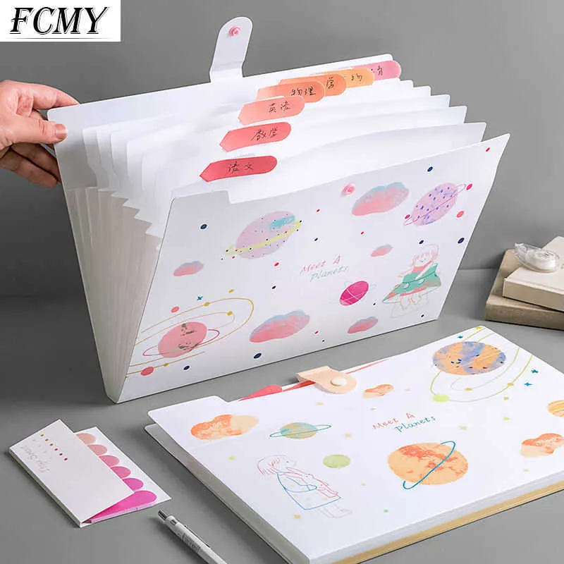 Mignon planète en plastique Portable fichier dossier Extension reçu tri organisateur bureau sac de rangement dossiers produits de classement