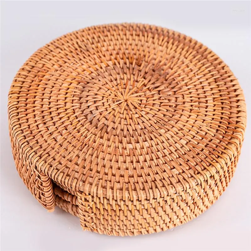 Tovagliette 6 pz/set 8 cm/10 cm Tessuto Rattan Tazza Rotonda Da Tavola Piatto Tovagliette Sottobicchieri Bere Per Il Tè Pad Accessori decorazione del Desktop