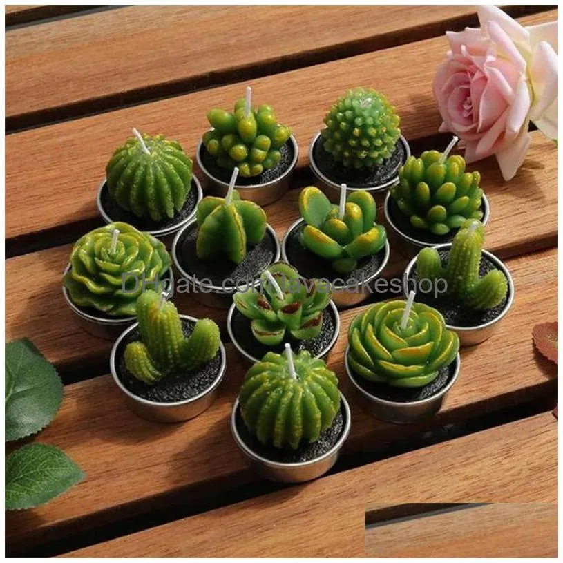 Candles 6Pcs 3D Cactus Candle Simated Plant Set Home Decoration Tea Light Decor 220831 Drop Delivery Garden Dhmwy