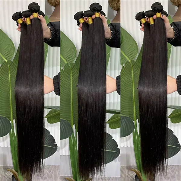 Brazilian Raw Virgin Human Hair Weave Bundles Extensions Weft 3 Bundles Long Bone Straight 40Inch