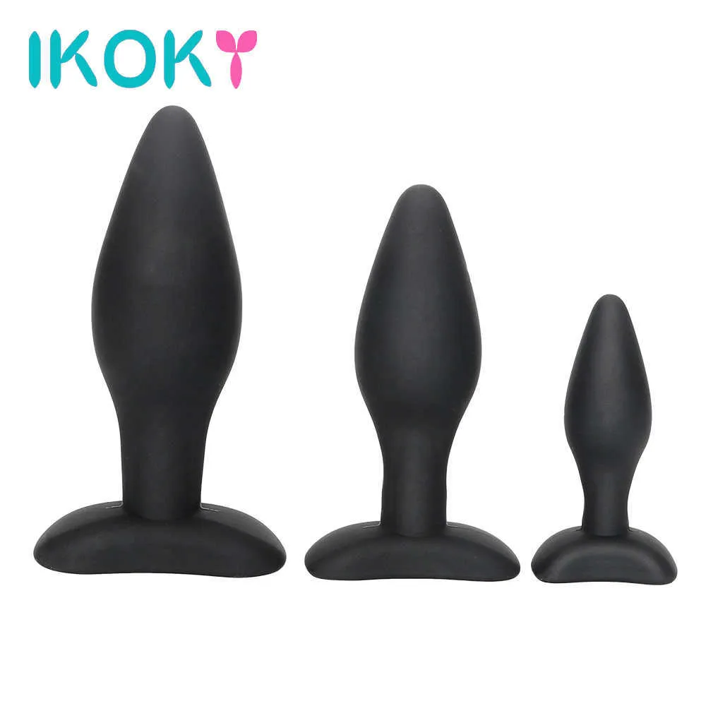 Articles de beauté IKOKY 3 pièces/ensemble produits pour adultes S/M/L jouets sexy pour hommes femmes masseur de Prostate Gay entraîneur Anal godemichet Anal noir