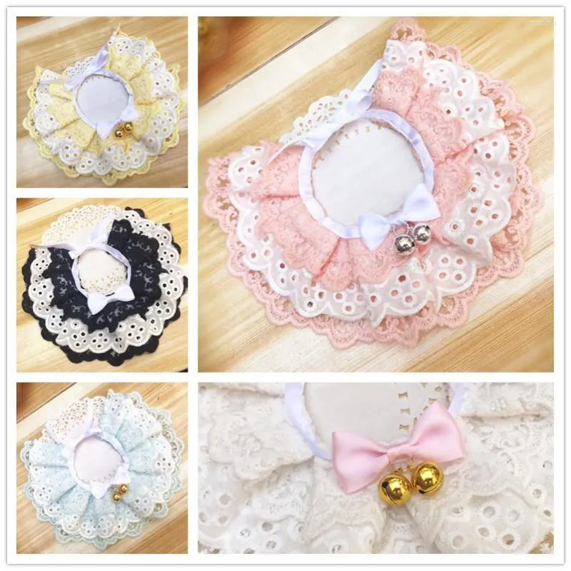 Vêtements pour chiens Pet fait à la main Bowknot dentelle faux collier petite cloche bavoirs belle Do G chat collier décor colliers pour