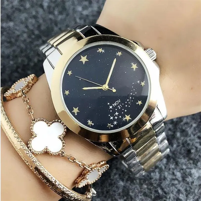 exquisite fashion quality watch womens womens star with the same paragraph goodlooking steel metal strap quartz watch282L
