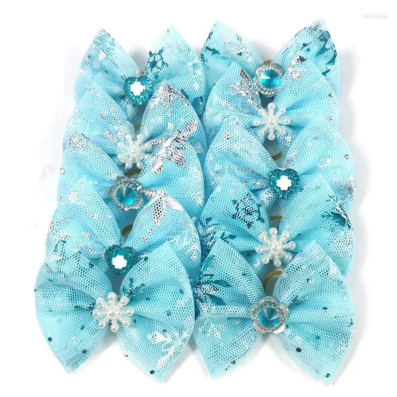 Dog Apparel 50/100pcs Winter Pet Hair Bows Boy Girl Grooming Rubber Bands Blue Snowflake Accessories Product