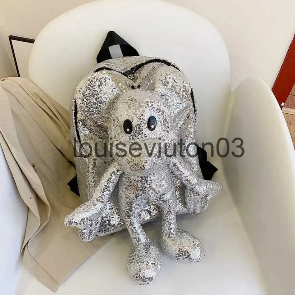 Designer Cute Cartoon Mouse Travel Bag Messenger Handbag Mens Womans Fashion Sequins Doll Casual Student Schoolbag Personality Laptop Backpack