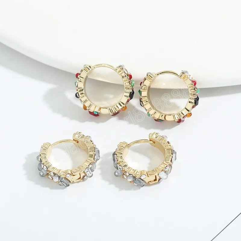 Bunte Kristallistoop -Ohrringe für Frauen kupfergeometrische Runde Ohrringe Modeschmuck