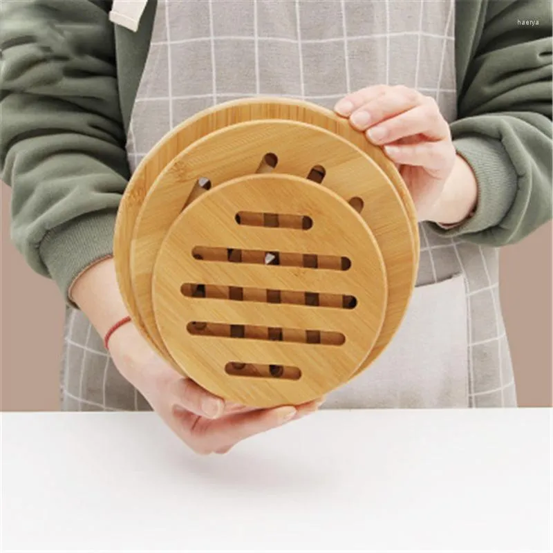 Table Mats Round Bamboo Wooden Placemat Heat Resistant Tea Coffee Cup Mat Thick Insulation Pad Non-slip Pot Bowl