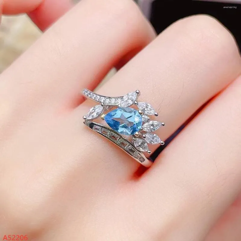 Anelli a grappolo Fine Jewelry 925 Sterling Silver Natural Blue Topaz Gemstone Mini anello da donna Marry Got Engaged Party Girl Gift