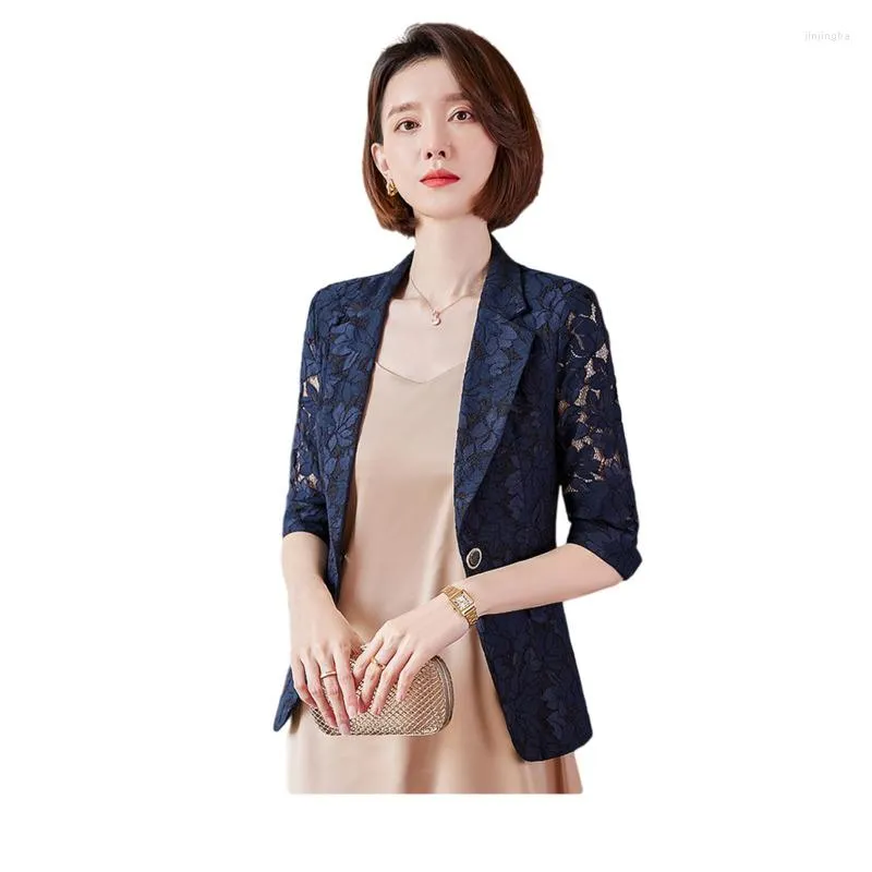 Costumes pour femmes demi-manches élégantes dentelle Blazers vestes manteau pour femmes professionnel printemps été affaires travail porter Styles Outwear hauts