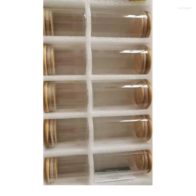 Bottiglie di stoccaggio Serbatoio in vetro borosilicato Coperchio in bambù Grana dritta sigillata