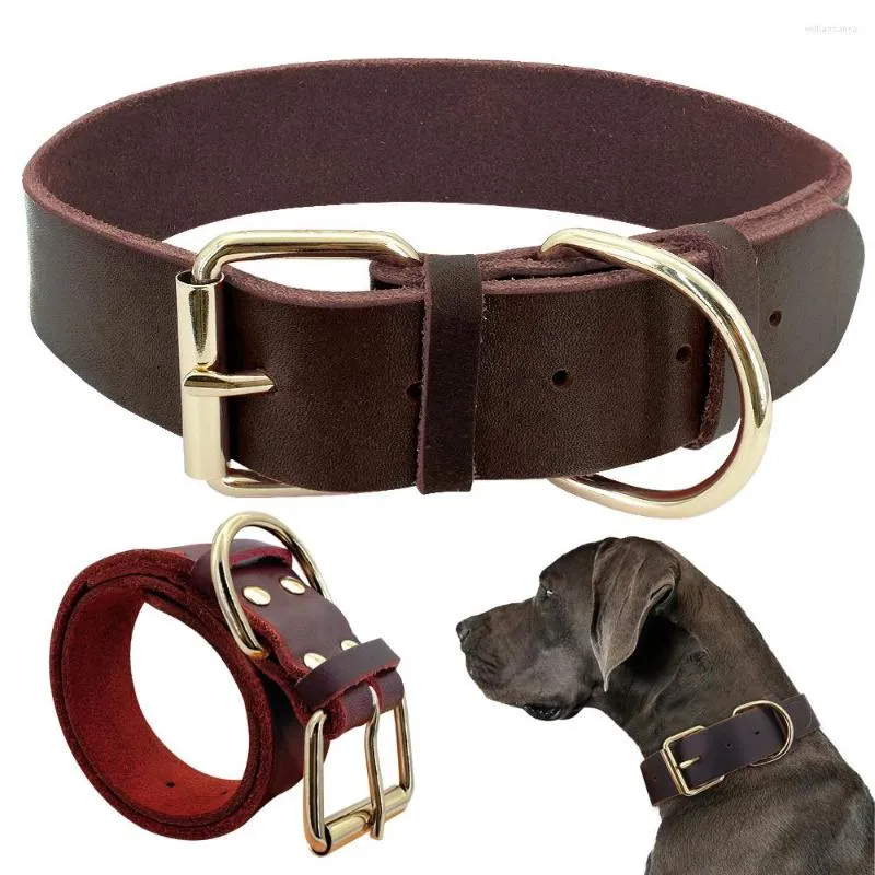 Colliers pour chiens collier de chiot en cuir véritable animal de compagnie pour petits moyens grands chiens vrai berger allemand grand XS-XXL