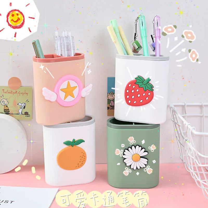 Multifunctionele Leuke Cartoon Desktop Pennenhouder Kantoor School Opbergtas Plastic Doos Bureau cil Organizer bureau organizer