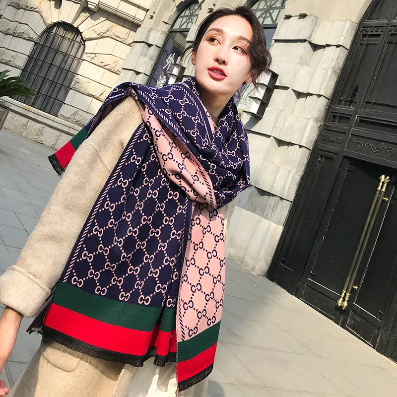 Scarf shawl Ms Europe and America letter stripe Imitation Cashmere Double sided Keep warm scarfs Jacquard tassel Soft Touch Wraps Autumn Winter fashion shawls