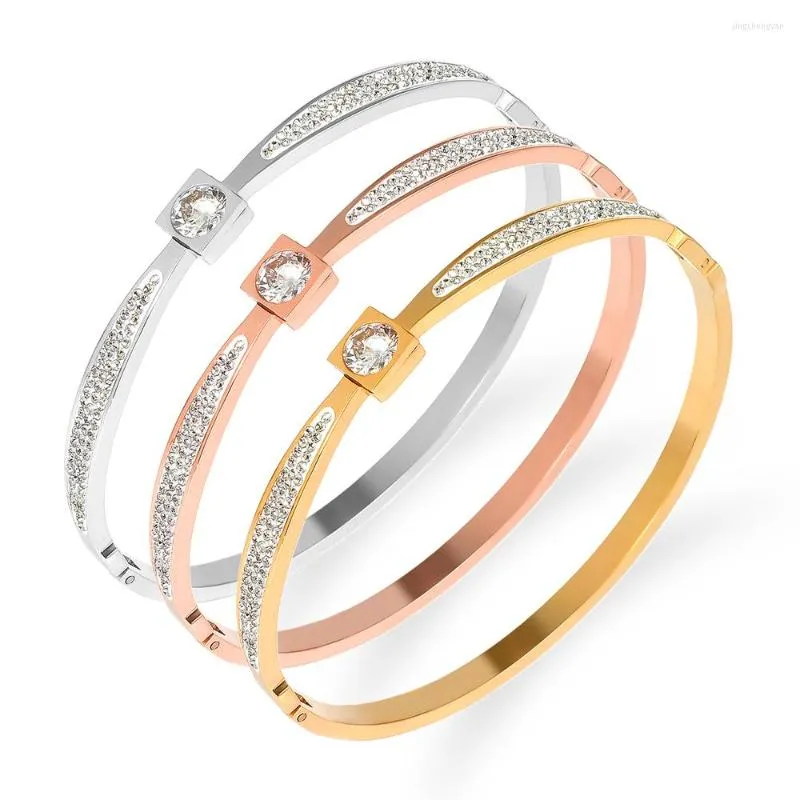 Armreif FYSARA Design Glänzendes Roségold Silber Farbe Eingelegter Zirkonia Echt vergoldetes Armband für Frauen Hochzeit Schmuck