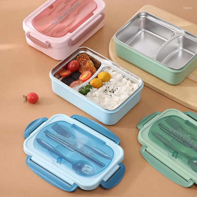 Servis uppsättningar japansk stil delad 304 rostfritt stål lunchlåda bärbar isolerad transparent plaststudent