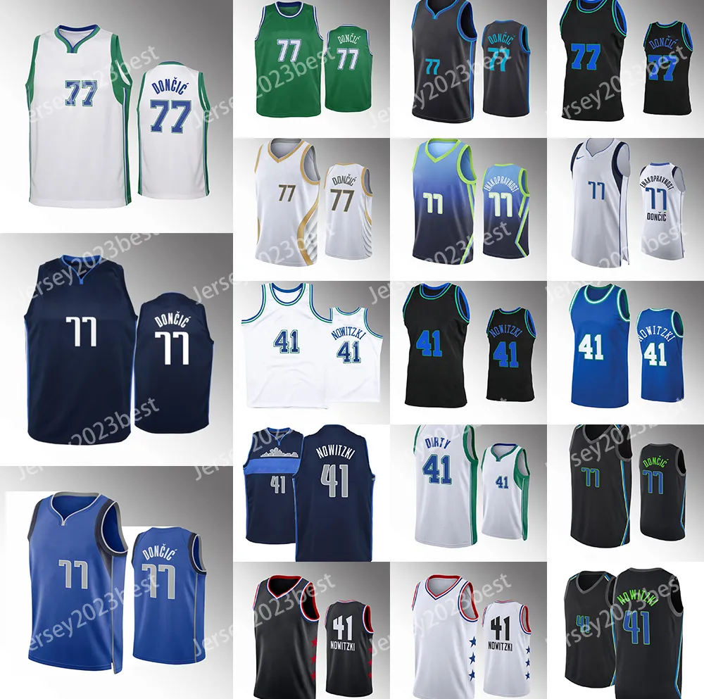 Anpassad Luka Vintage 77 Doncic Basketball Jerseys Dalla Dirk 41 Nowitzki Top Maverick Edition Kristaps 6 Porzingis Retro Shirts Blue Jersey 22-23 City XS-4XL