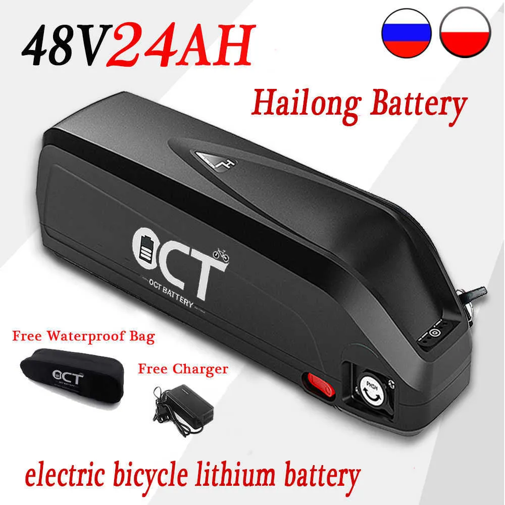 Hailong 48V 24AH Electric Bike Battery 36V Samsung Cells 16850 Bicycle Battery Pack For 350W-1500W Free Charger And Battery bag