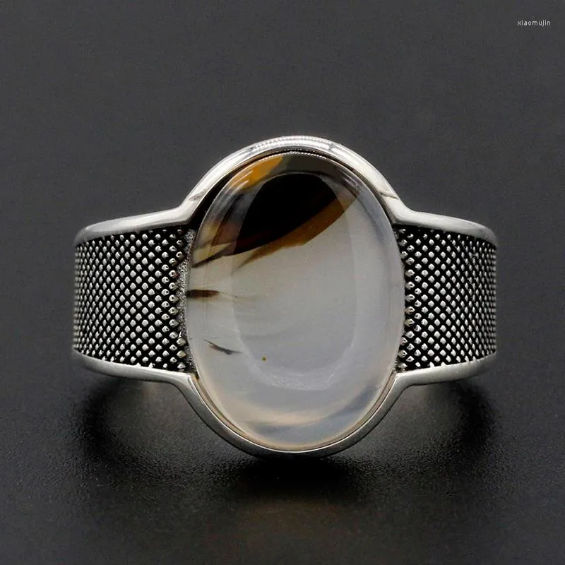 Cluster Rings Men's Ring 925 Silver Oval Special Stone Vintage Anpassa finger för män Fashion Jewelry