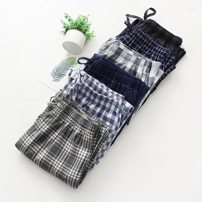 Indumenti da notte da uomo 2022 Primavera Autunno Uomo Cotone Pantaloni da notte Pantaloni maschili di fascia alta Casual Plaid Pantalon Pijama Hombre S-XXL 100KGS