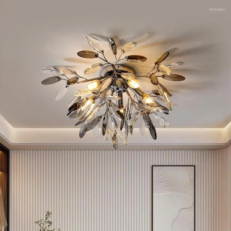 Taklampor Lys Luxury 2022 Bedroom Crystal Chrome Lamp Restaurant Nordic Postmodern Master Room Creative Flower Lamps