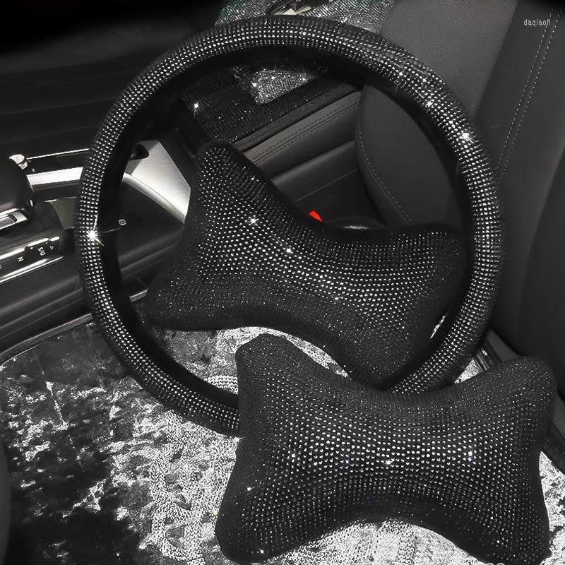 Pokrywa kierownicy mody czarny kryształowy samochód uniwersalny bling krążkowy szkiełka na szyję akcesoria dla dziewcząt