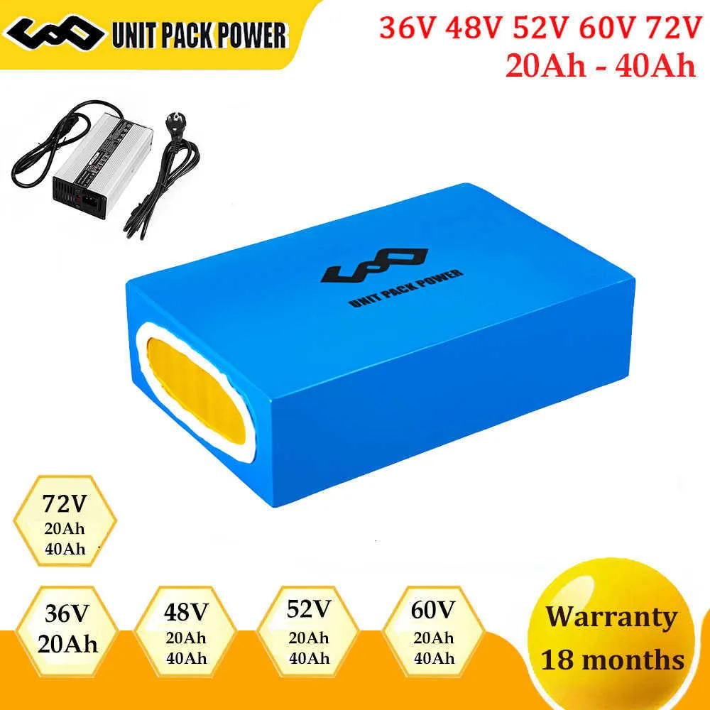 Unité de puissance 48V 60V 72V 40Ah Ebike batterie Pack 52V 36V 20AH vélo électrique Escooter 18650 batterie 0-3000W