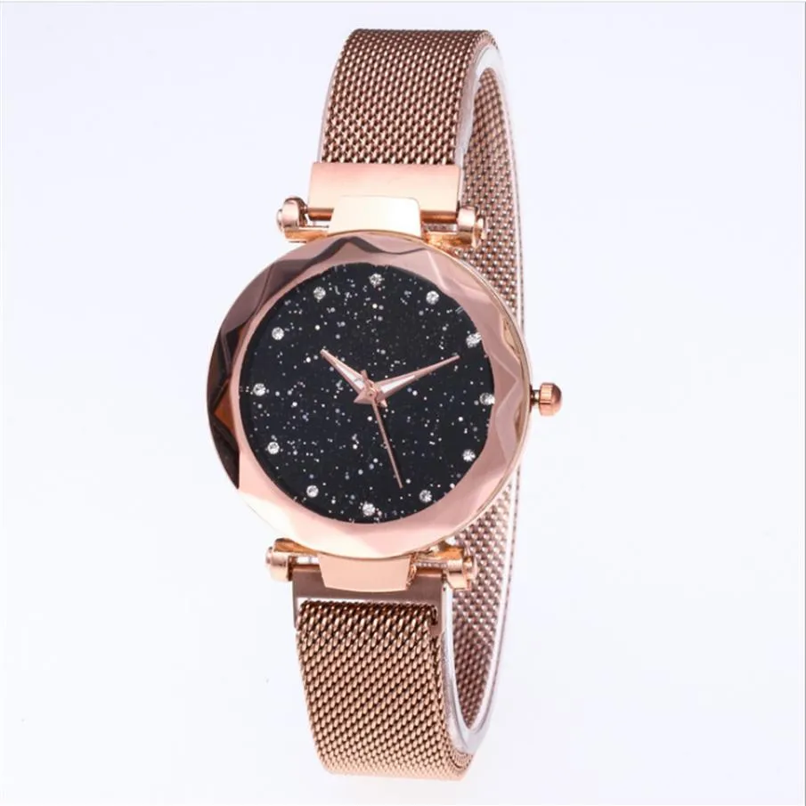 Cały diamentowy gwiaździsty niebo piękny kwarcowy Women Watch damskie zegarki Fahsion kobieta swoboda Rose Gold Wristwatches282k