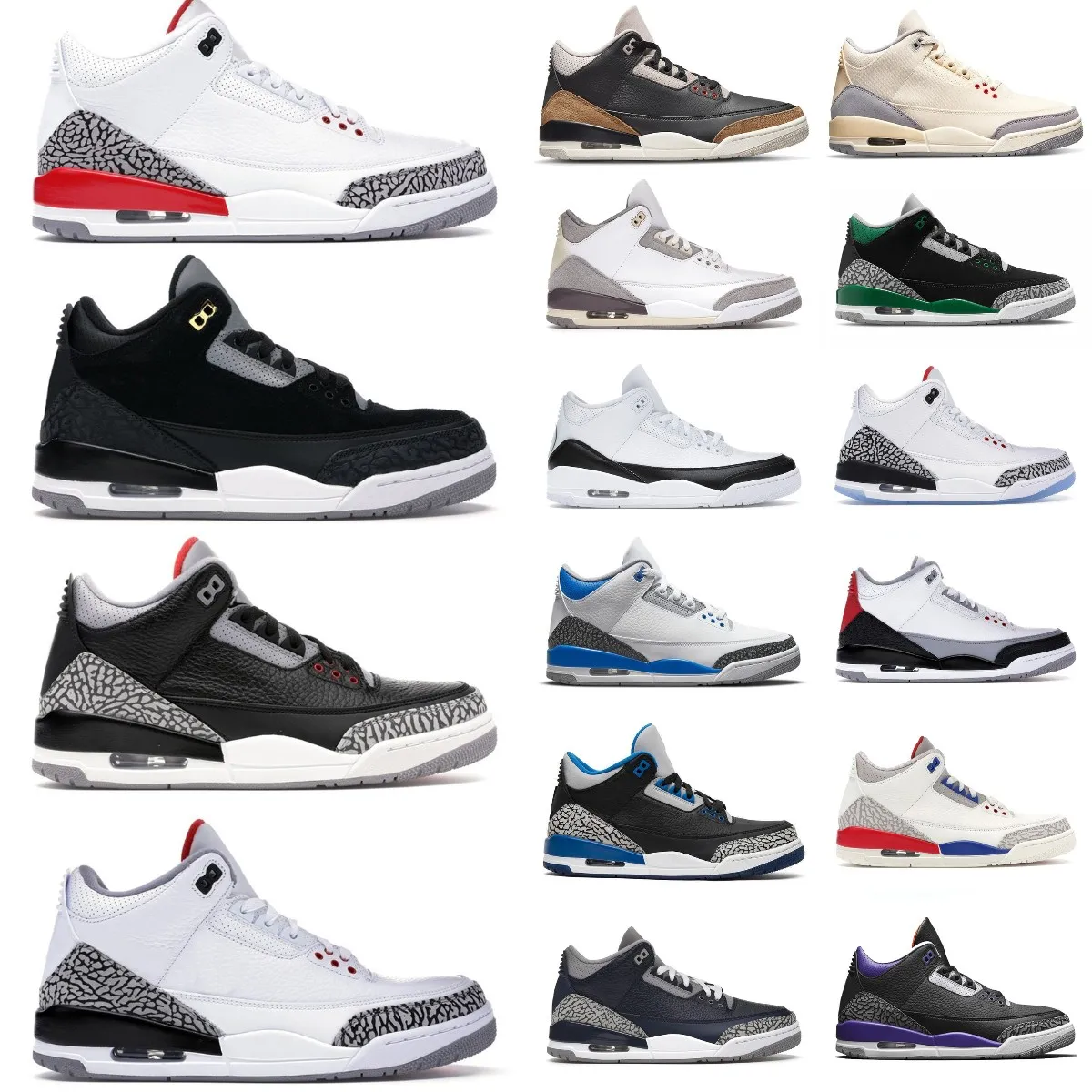 NEW Jumpman Racer Blue 3 3S Basketball Shoes Mens Cool Grey Maniere UNC Fragment Knicks Pine Green FREE THROW LINE Denim Red Black Cement Pure White Trainer Sneakers