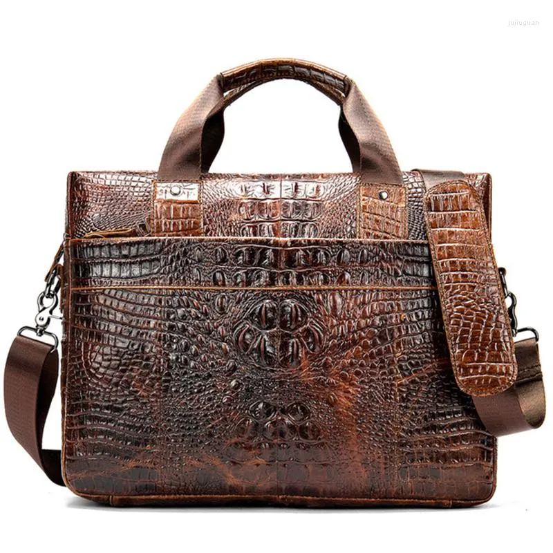 Porte-documents homme motif Crocodile porte-documents hommes affaires fourre-tout sac à main hommes en cuir véritable sac à main en peau de vache sacs pour ordinateur portable