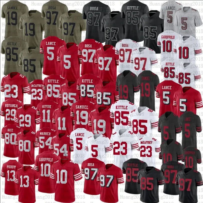 Trey Lance George Kittle Football Jersey Brock Purdy Christian Mccaffrey Nick Bosa Warner Deebo Samuel Rice Montana Hufanga Aiyuk