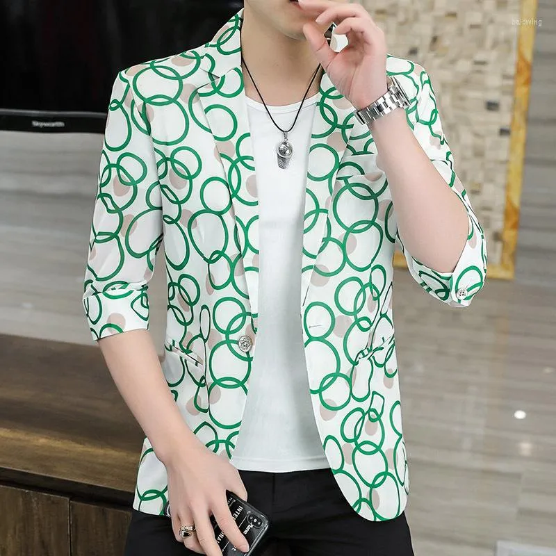 Men's Suits 2022 Summer White Small Suit Men's Jacket Slim Korean Version Casual Three-quarter Sleeve