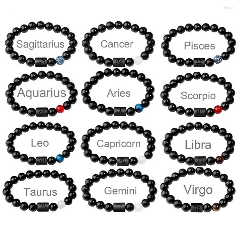 Bracelets porte-bonheur MIIQIAO 10MM perles d'agate naturelle pierre 12 Constellations porte-bonheur souhaits bracelets chaînes Bracelet pour hommes femmes amis cadeau Anime
