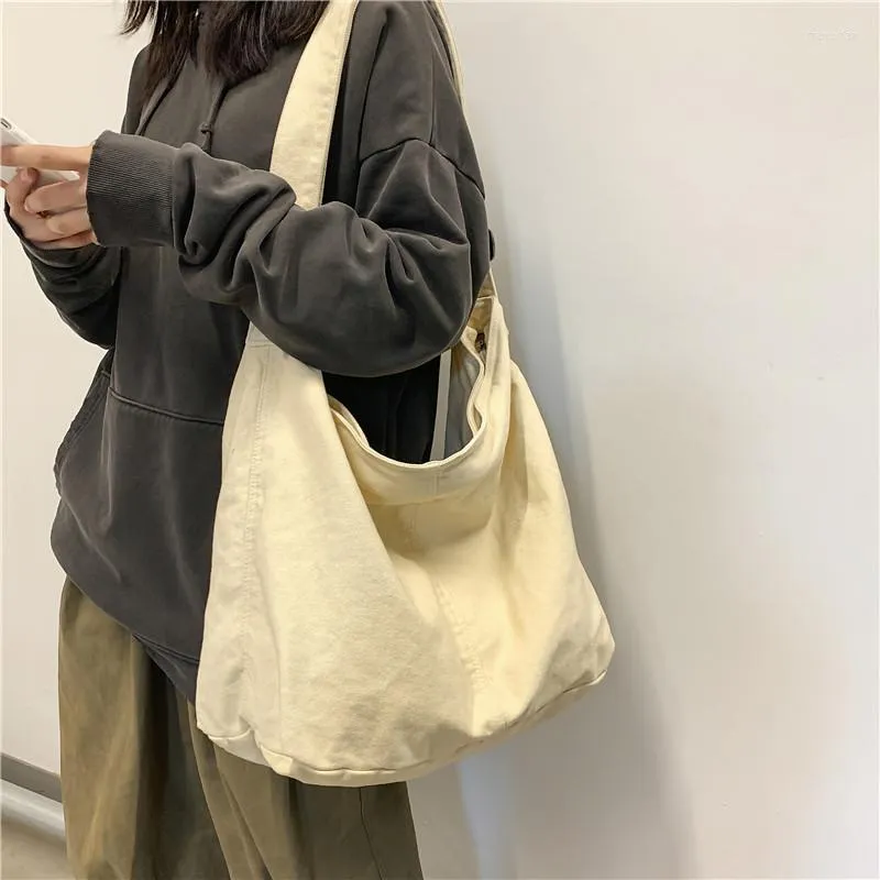 Sacs de soir￩e adolescents sur grand tissu en tissu sac ￠ main femelles filles gar￧ons de rue d￩contract￩e grande capacit￩ ￠ ￩paule douce coton crossbody sac