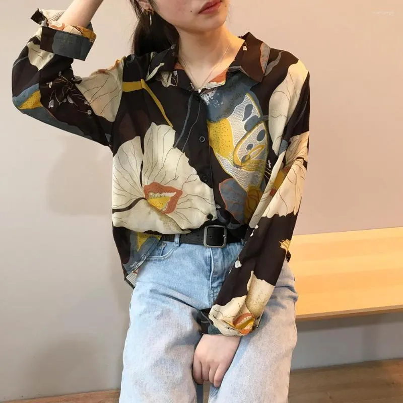 Kvinnors blusar Kvinnor faller 2022 Autumn Tops Shirt Camisas Femininas L￥ng￤rmning avbryta krage casual tryck Camisa Feminina