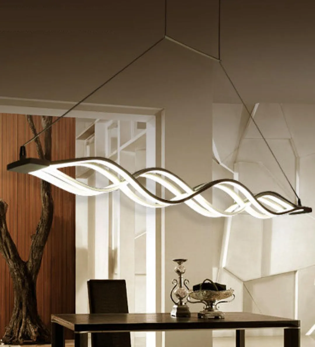 120 см белые черные современные подвесные светильники для столовой гостиной кухня кухня и светодиодная лампа Lamparas Wave Shape1320711