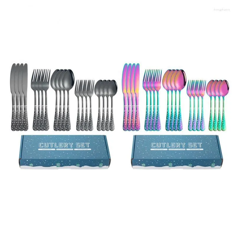 Dinnerware Sets Tablewellware 20 Pcs Stainless Steel Cutlery Tableware Gold Spoon Set Forks Knives Spoons Kitchen Drop